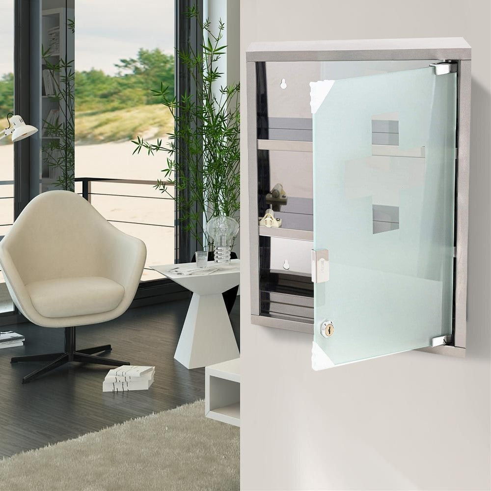 Armoire de pharmacie avec clé en acier inoxydable verre dépoli 30x12x45h cm