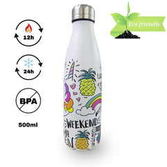 Bouteille UNICORN acier double paroi ID0009 réutilisable 500ml NO BPA