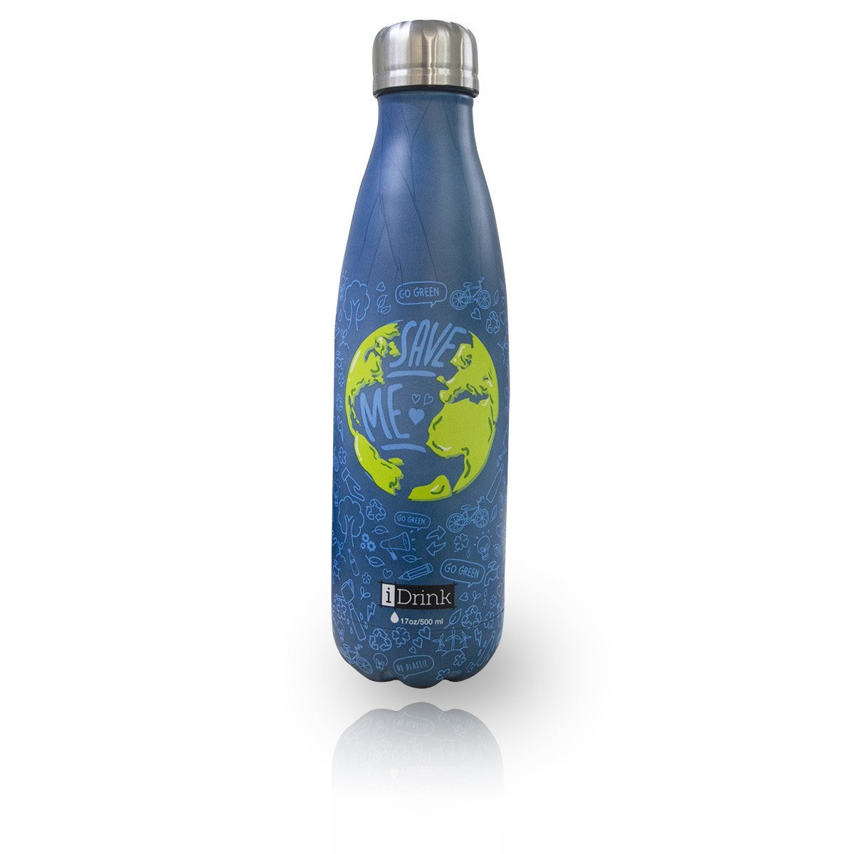 Bouteille MONDE acier double paroi ID0033 réutilisable 500ml bleu sans BPA
