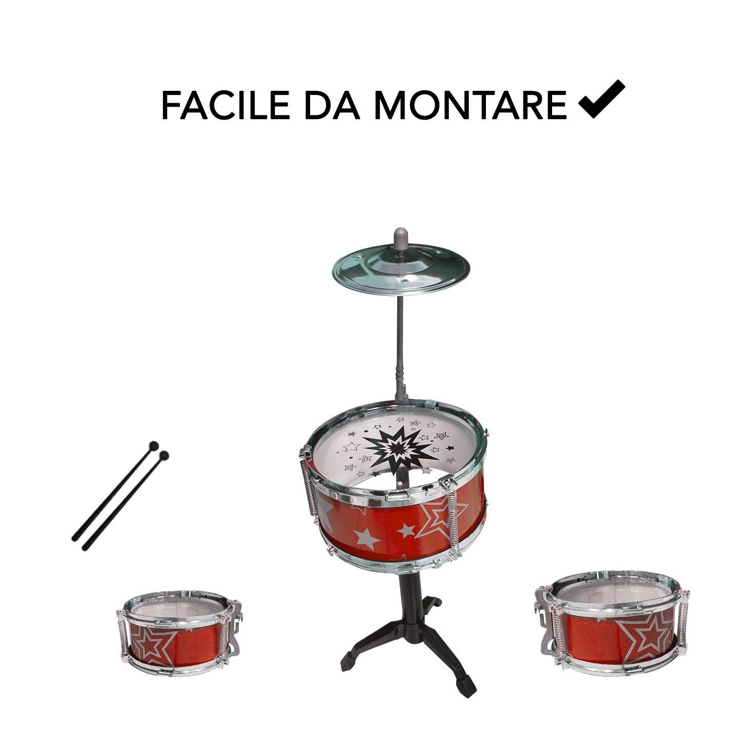 REMITOYS Set Batterie 4 éléments pour enfants 258048 à monter 30 cm