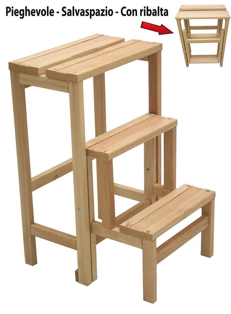 Tabouret escalier pliant art 264 abattant en bois 3 marches 37 x 23 x h60 cm