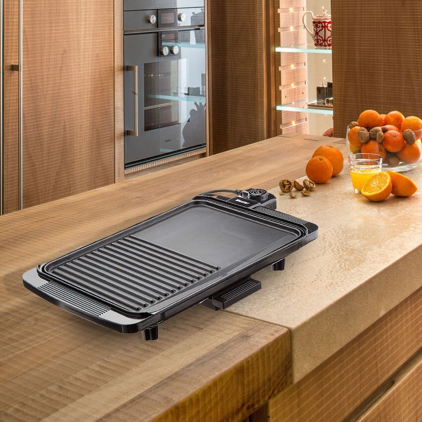 Maître Grill électrique EB1500 plaque 1500W anti-adhérent amovible 50x30x8h cm