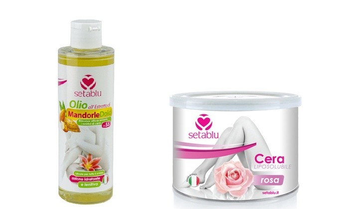 Kit SETABLU cire peaux sensibles, huile d’amande,spatules et bandes dépilatoires