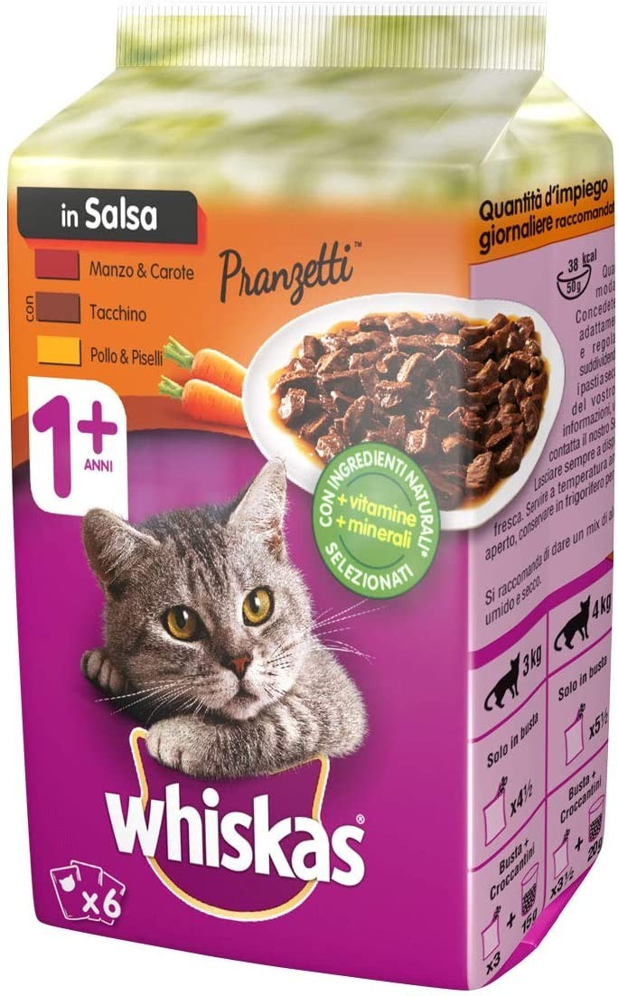 WHISKAS déjeuners pour chats en 6 sachets de 50GR avec la viande et des légumes