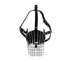 Muselière à panier art.5809 en acier et en cuir 13cm pour chiens petits / moyens
