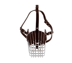 Muselière à panier art.5809 en acier et en cuir 13cm pour chiens petits / moyens