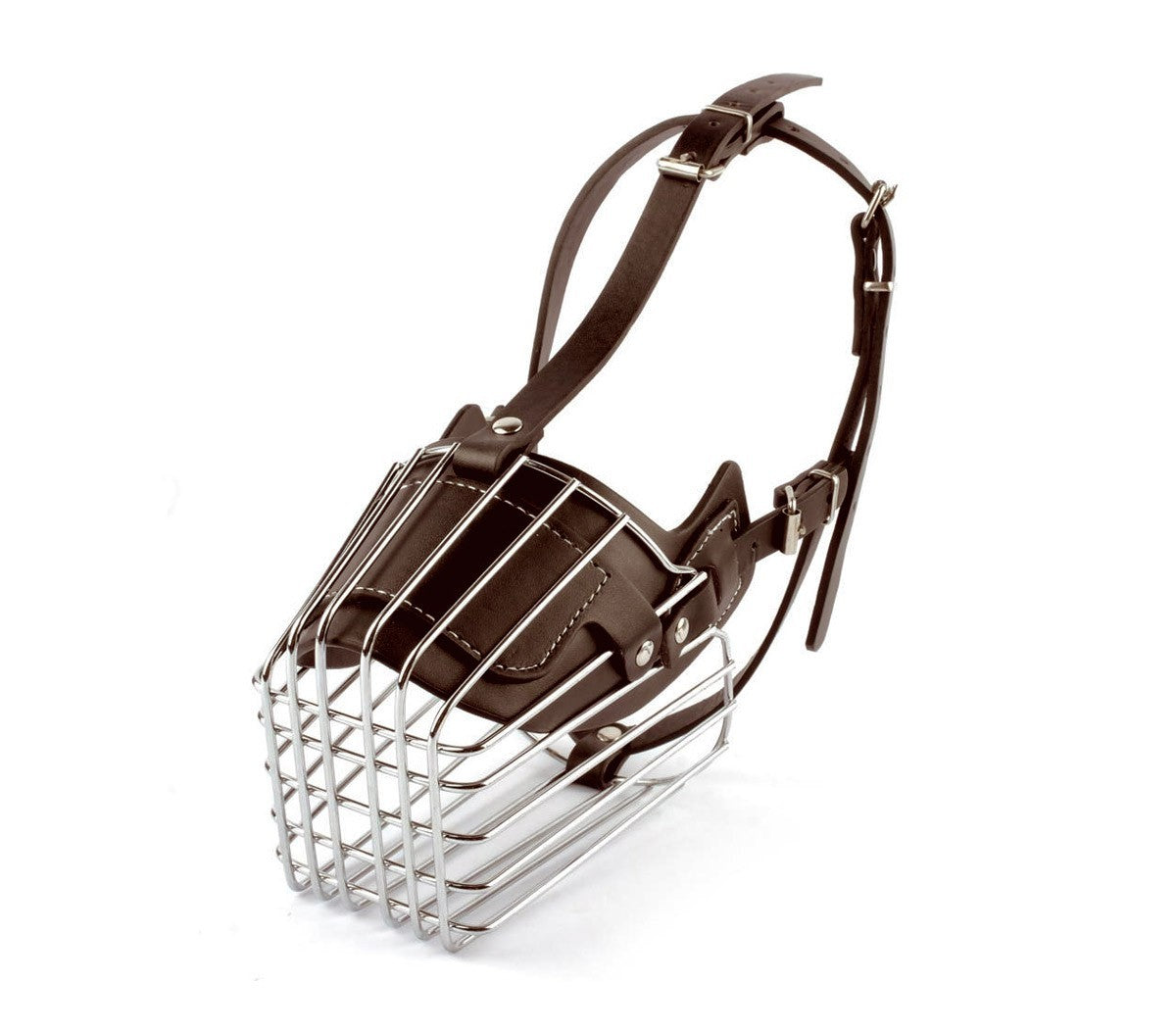 Muselière à panier art.5809 en acier et en cuir 13cm pour chiens petits / moyens