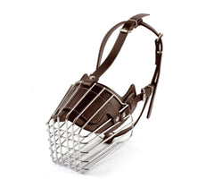 Muselière à panier art.5809 en acier et en cuir 13cm pour chiens petits / moyens