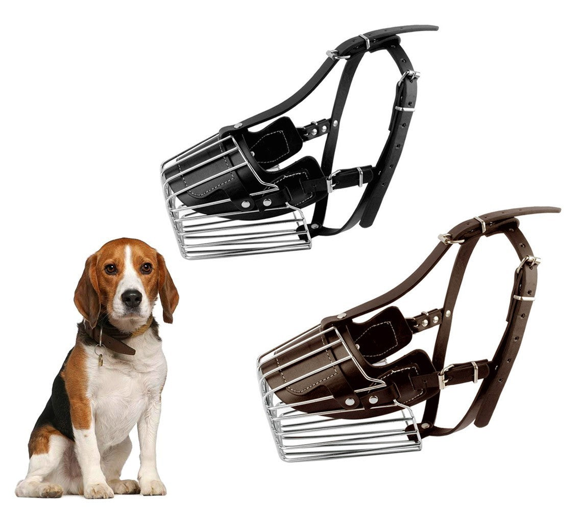 Muselière à panier art. 5808 en acier et en cuir 9 cm pour les petits chiens