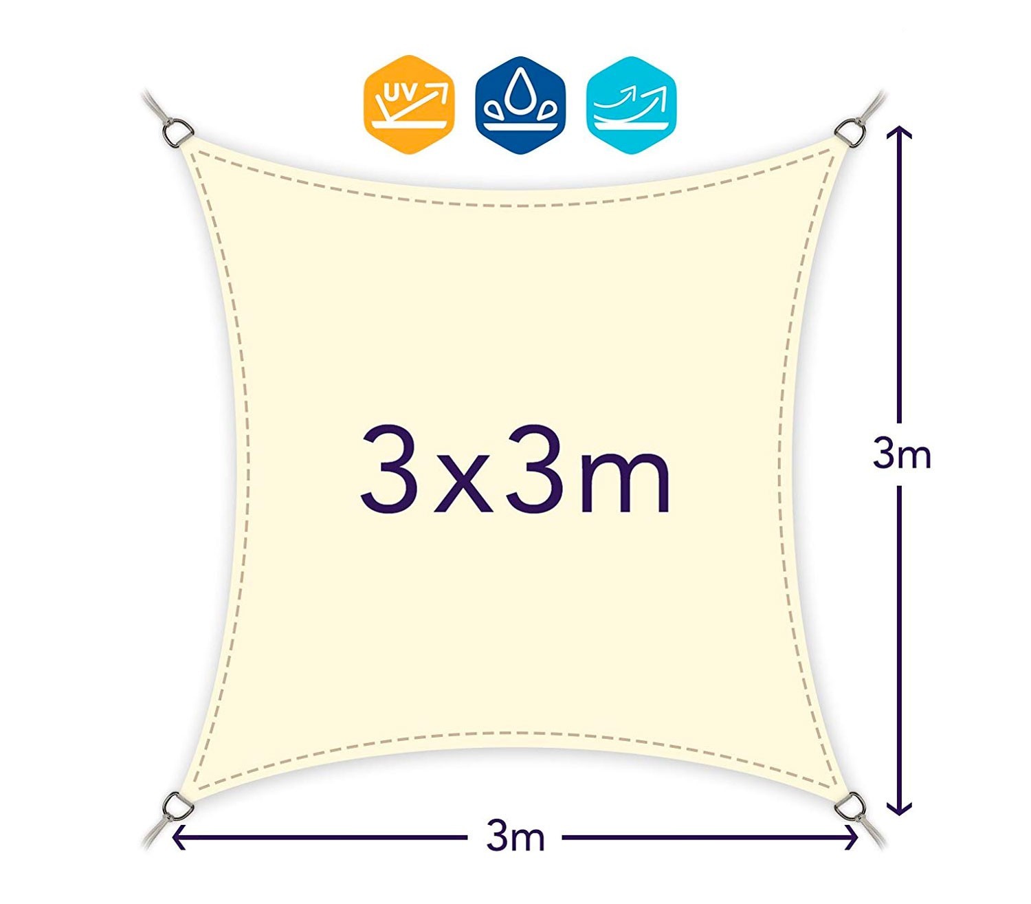 Toile carrée Ombragée 482414 Vert 3x3 mt voile rideau avec corde