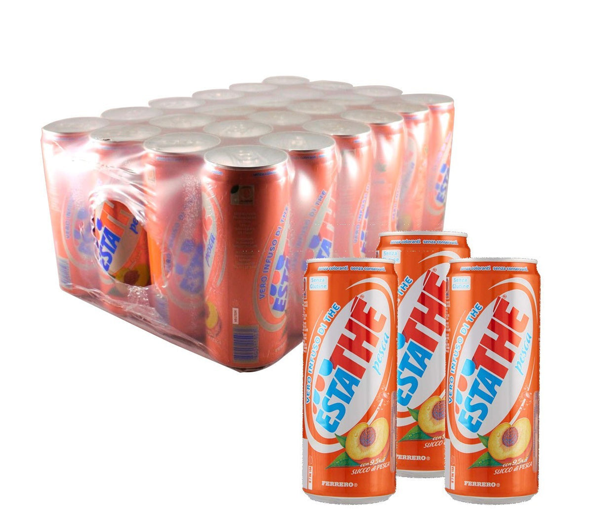 ESTATHÈ Pêche boîte d’économie 24 boîtes de 33 cl avec vrai extrait de thé