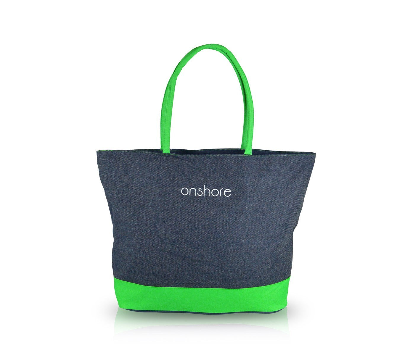0658T Sac de plage modèle Onshore effet jeans double poignée détails fluo