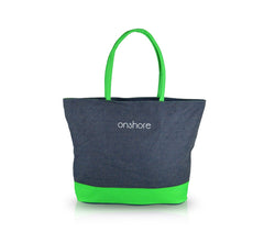 0658T Sac de plage modèle Onshore effet jeans double poignée détails fluo