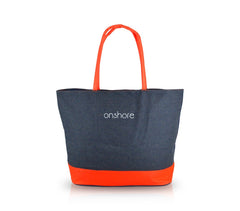 0658T Sac de plage modèle Onshore effet jeans double poignée détails fluo