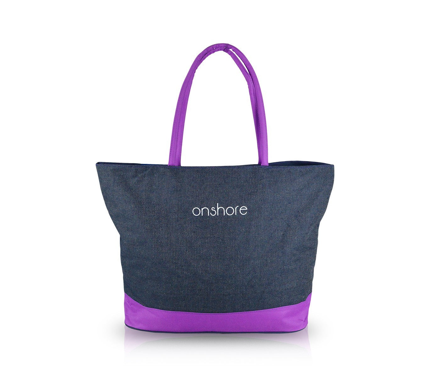 0658T Sac de plage modèle Onshore effet jeans double poignée détails fluo