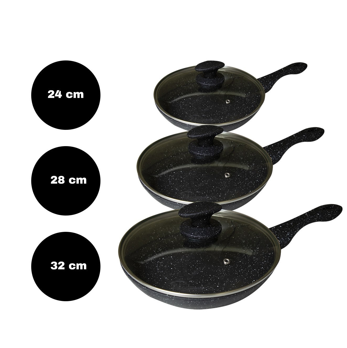 354001 DGBAVARIA Set de 3 poêles en pierre noire avec couvercles 24-28-32 cm