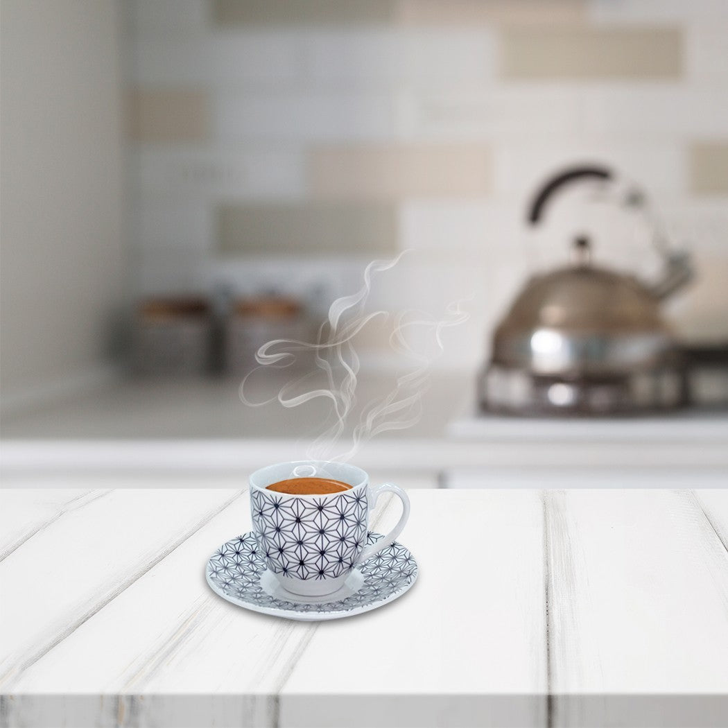 Set de 6 tasses à café, avec soucoupe mod. ASTRO 270052 en porcelaine blanche