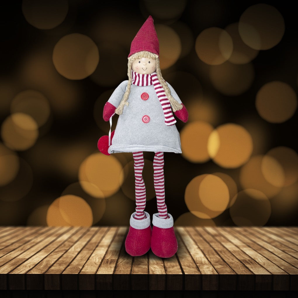 Fille en polyester 75h cm 368007 robe rouge de Noël et la lumière dans l’écharpe