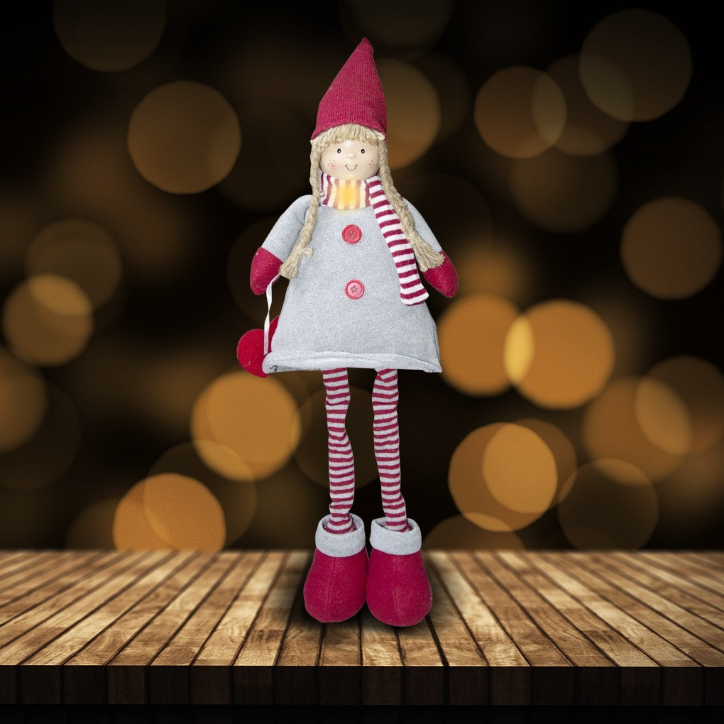 Fille en polyester 75h cm 368007 robe rouge de Noël et la lumière dans l’écharpe