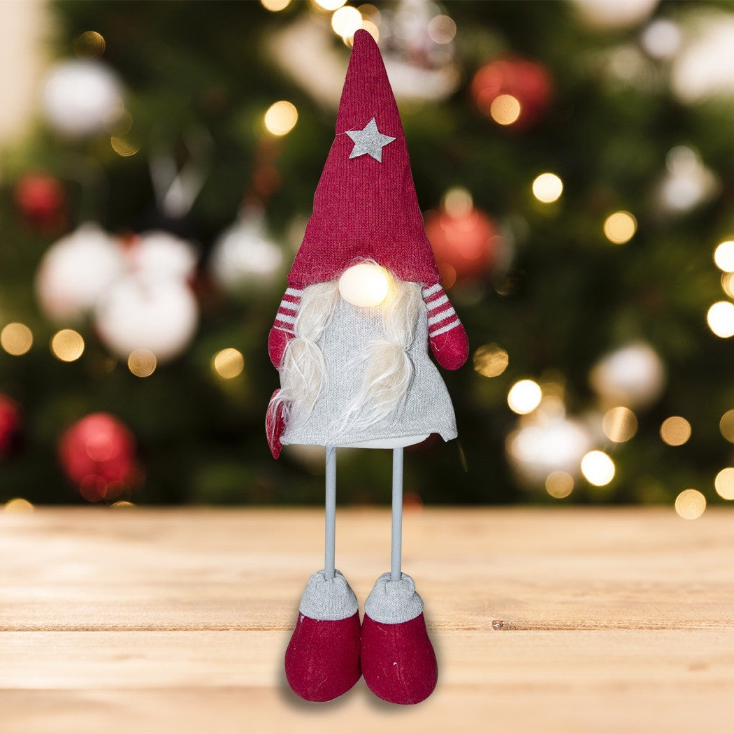 Gnome en polyester 50h cm 368006 décoration avec robe rouge de Noël et lumière