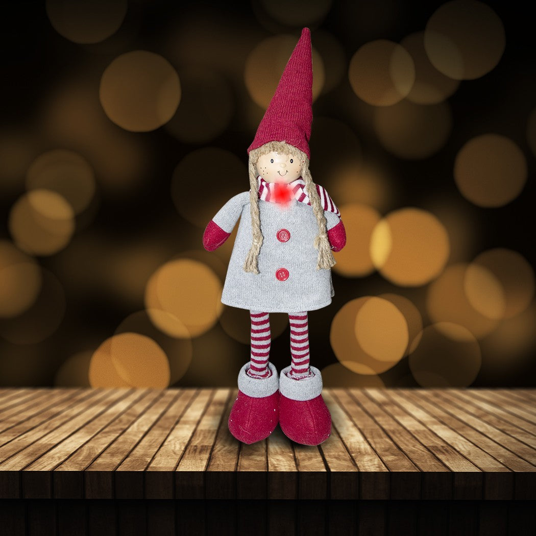 Fille en polyester 50h cm 368005 robe rouge de Noël et la lumière dans l’écharpe
