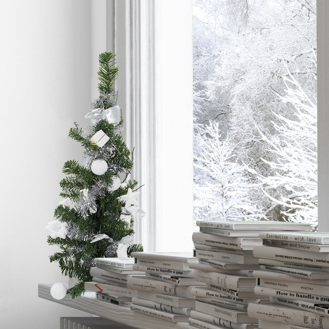 Arbre de Noël de table 343636 vert et 60H cm gris avec décorations sur branches