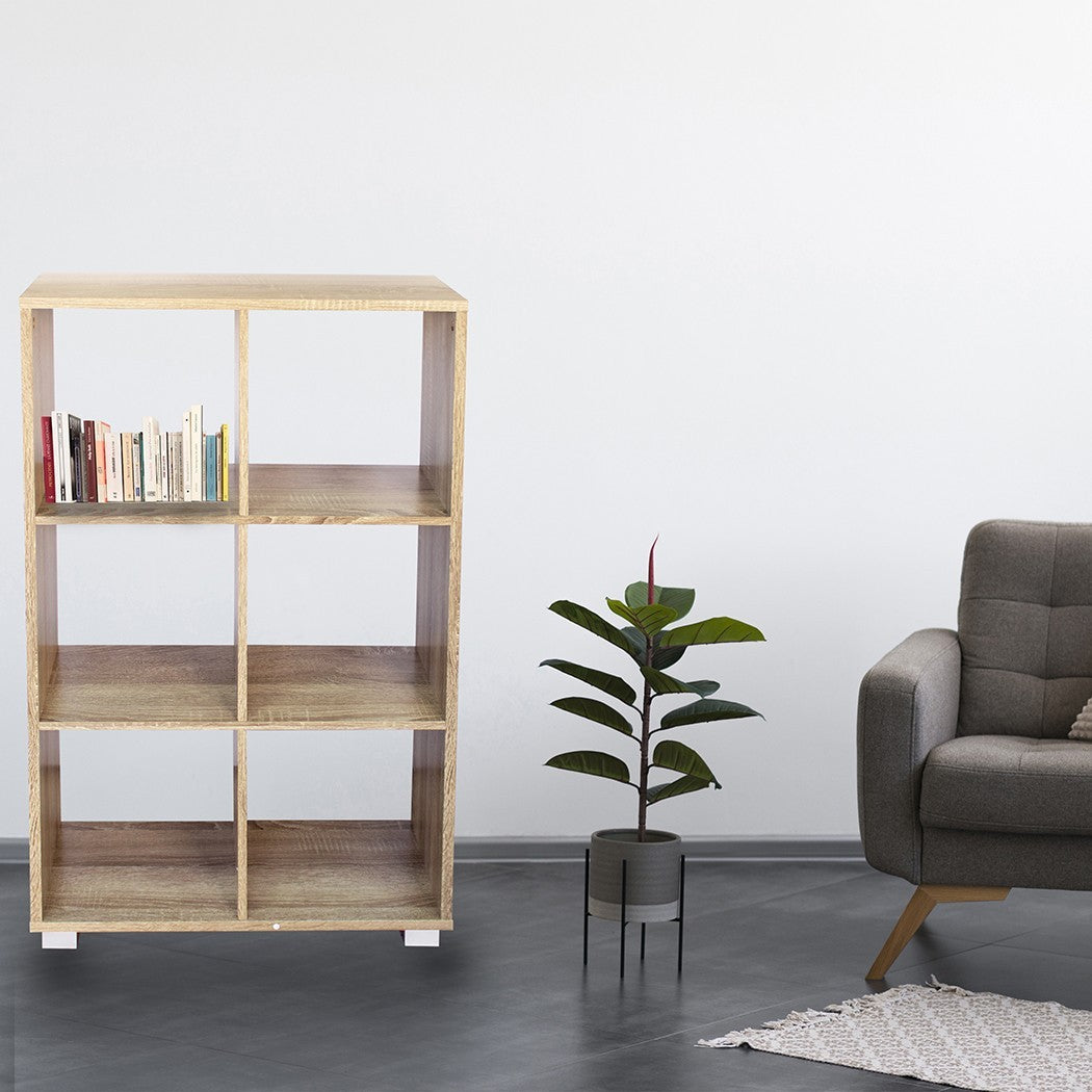 Bibliothèque en bois KUBO à cases avec 6 étagères équipées de pieds 60x24xH99 cm
