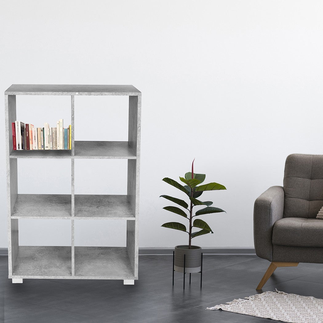 Bibliothèque en bois KUBO à cases avec 6 étagères équipées de pieds 60x24xH99 cm