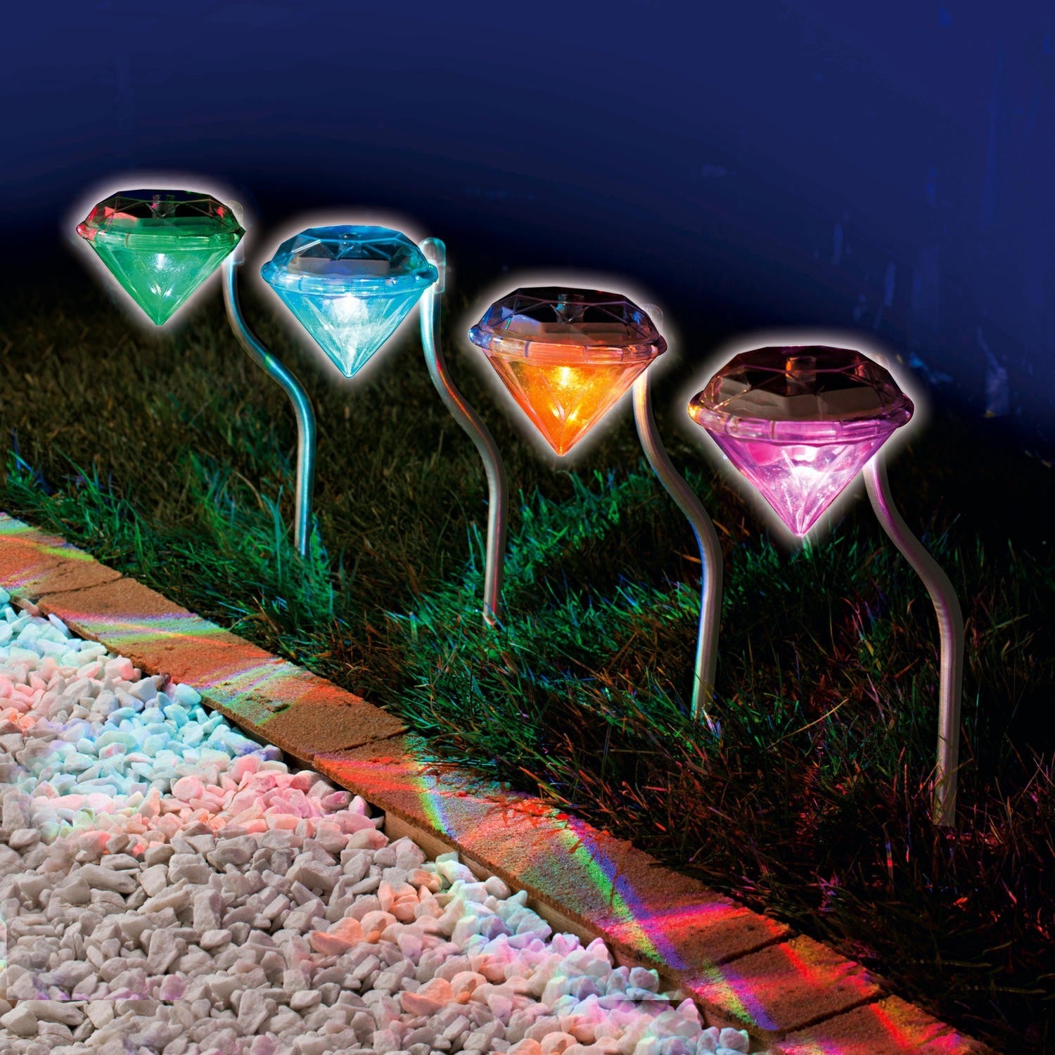 Lampe led rgb énergie solaire 32 cm en forme de diamant marqueur