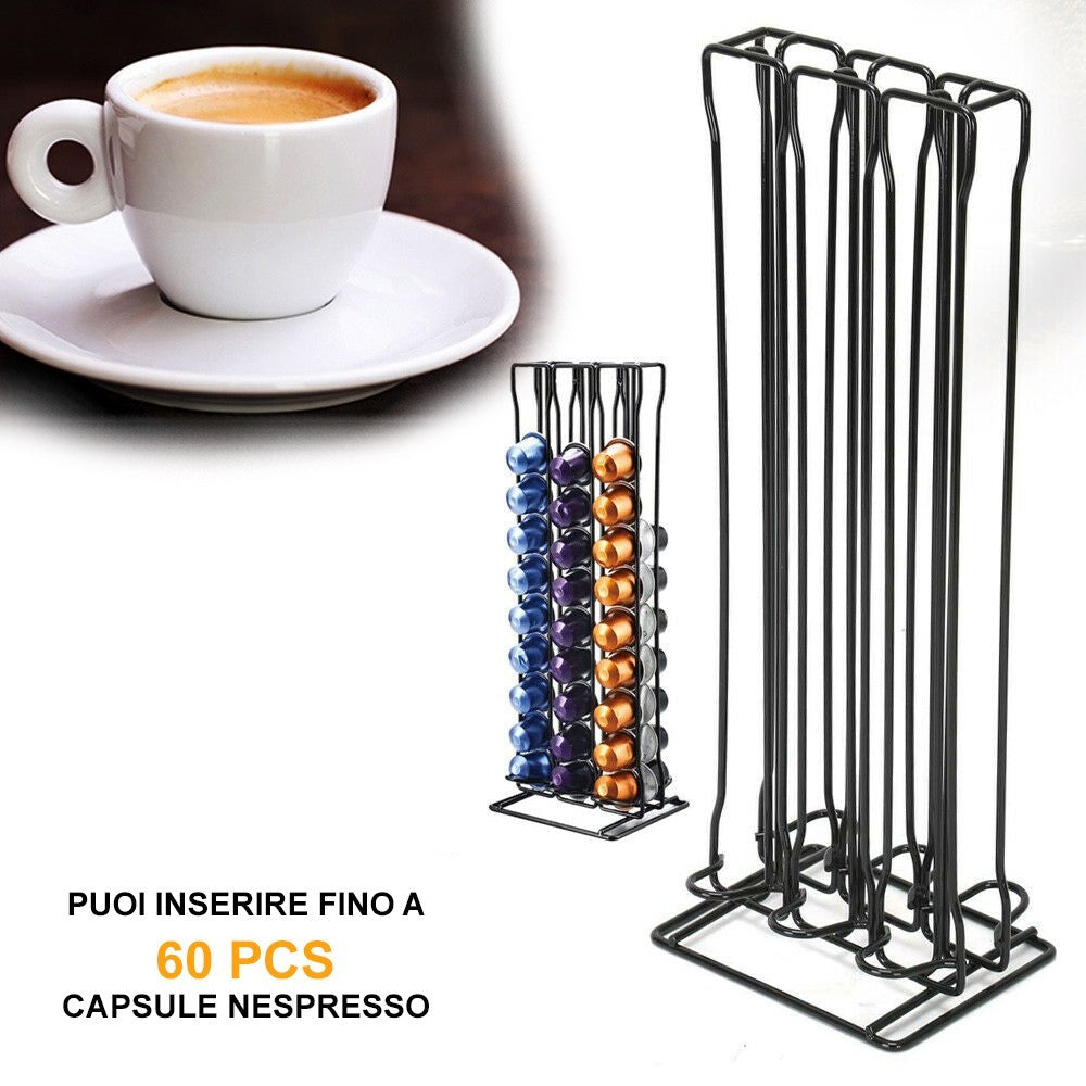 Stand d’économie d’espace vertical porte 60 capsules en 3 colonnes Nespresso