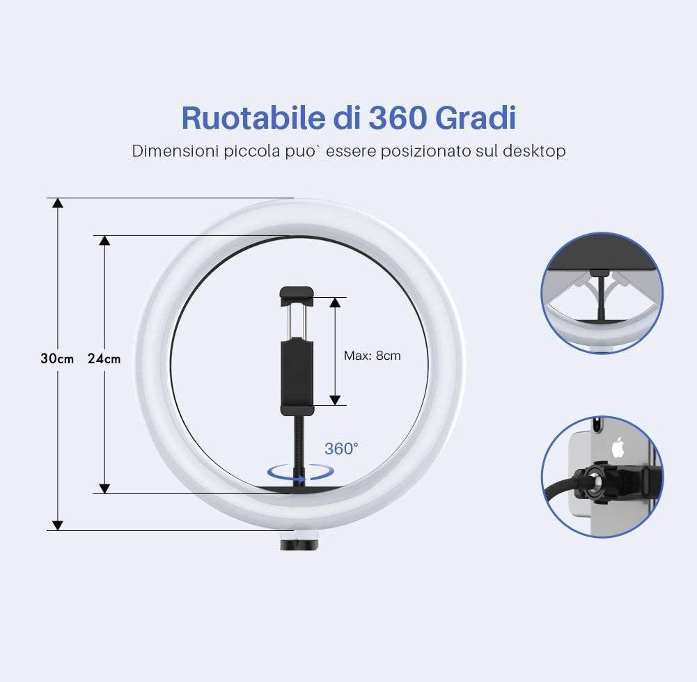 Lampe à anneau de lumière led 30 cm selfie avec trépied 187141 potentiomètre