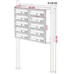 Boîte aux lettres condominial 10 places avec support 160x60x17 cm ANTRACITE