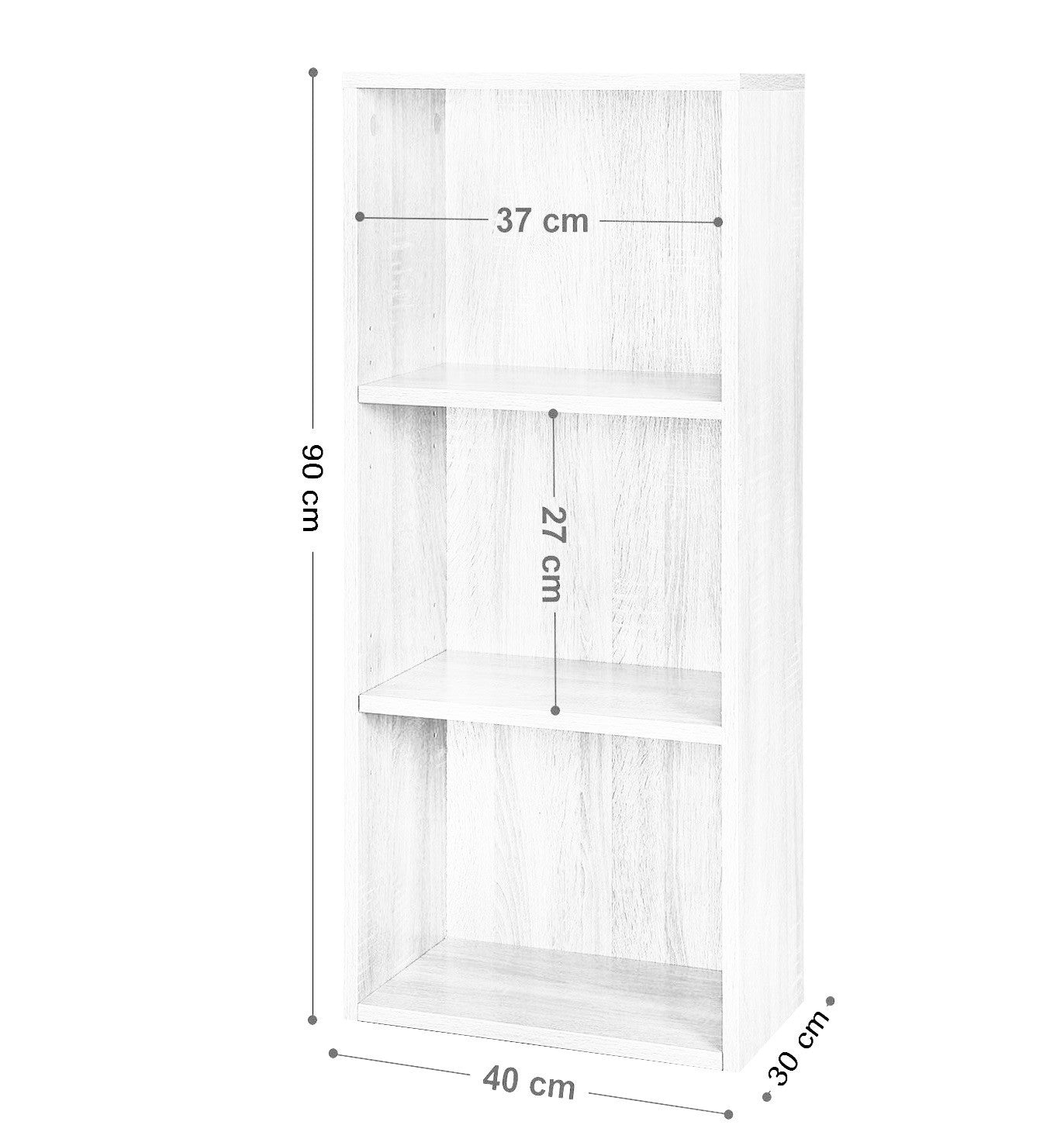 Bibliothèque en bois PRONTO 89 avec 3 étagères 30x40xH90 cm salon chambre
