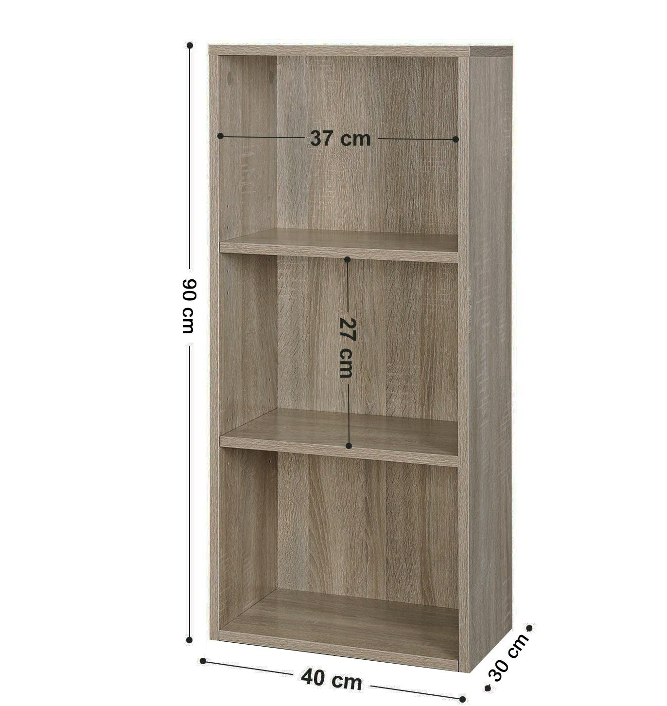Bibliothèque en bois PRONTO 89 avec 3 étagères 30x40xH90 cm salon chambre