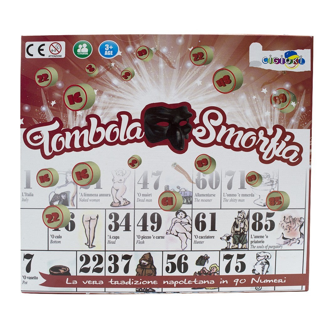 Tombola de la grimace napolitaine 423192 avec 90 numéros de bois et 48 dossiers