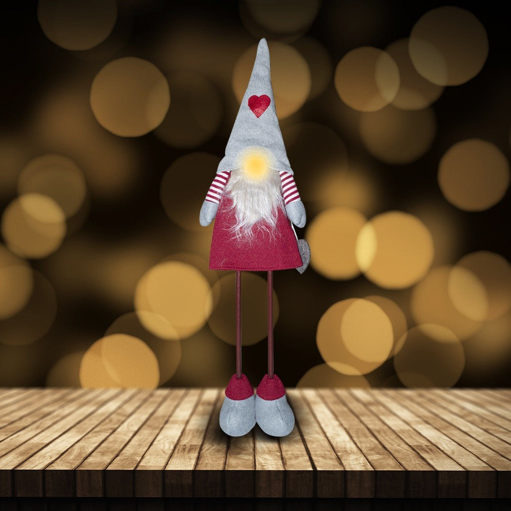 Gnome en polyester 75h cm 368008 décoration avec robe rouge de Noël et lumière