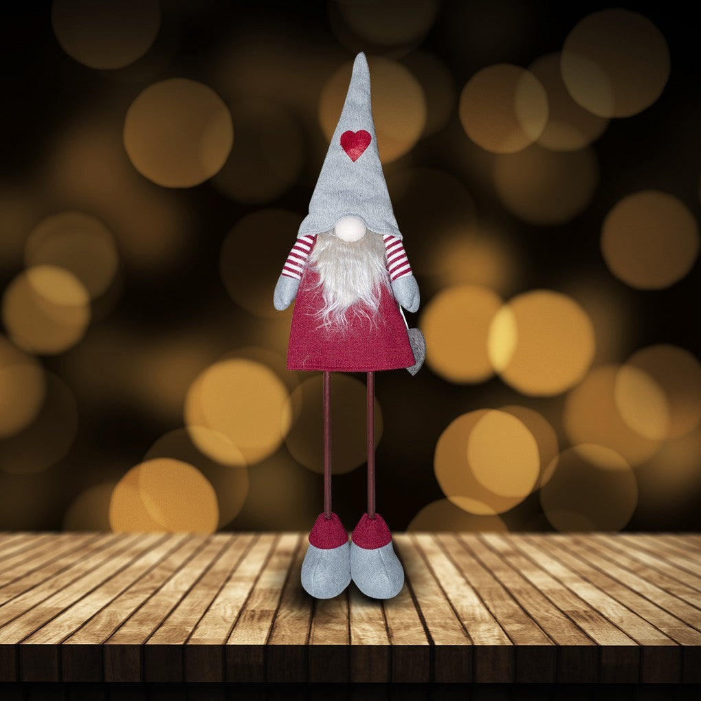Gnome en polyester 75h cm 368008 décoration avec robe rouge de Noël et lumière