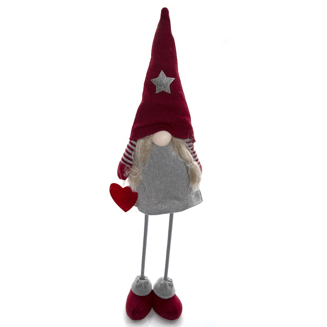 Gnome en polyester 75h cm 368008 décoration avec robe rouge de Noël et lumière