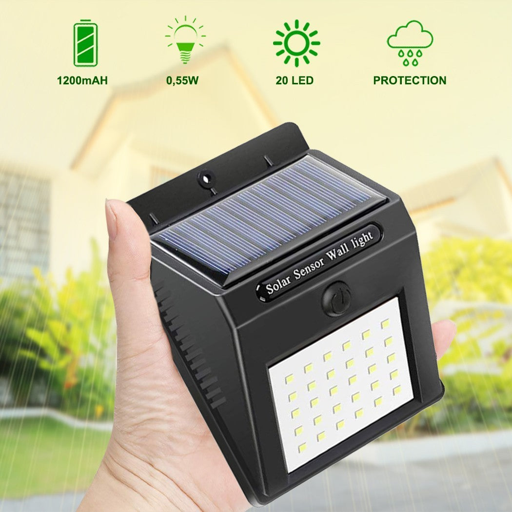 2 pièces Projecteur, recharge solaire et capteur de mouvement SMD 20 LED 1200mah