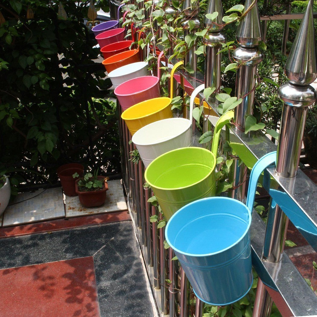 Set de 10 pots de fleurs en fer 16xH13cm avec trou de drainage, crochet amovible