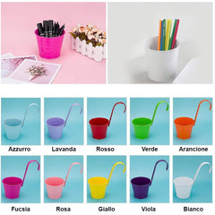 Set 10 pots porte-fleurs en fer 10xH10cm avec trou de drainage, crochet amovible