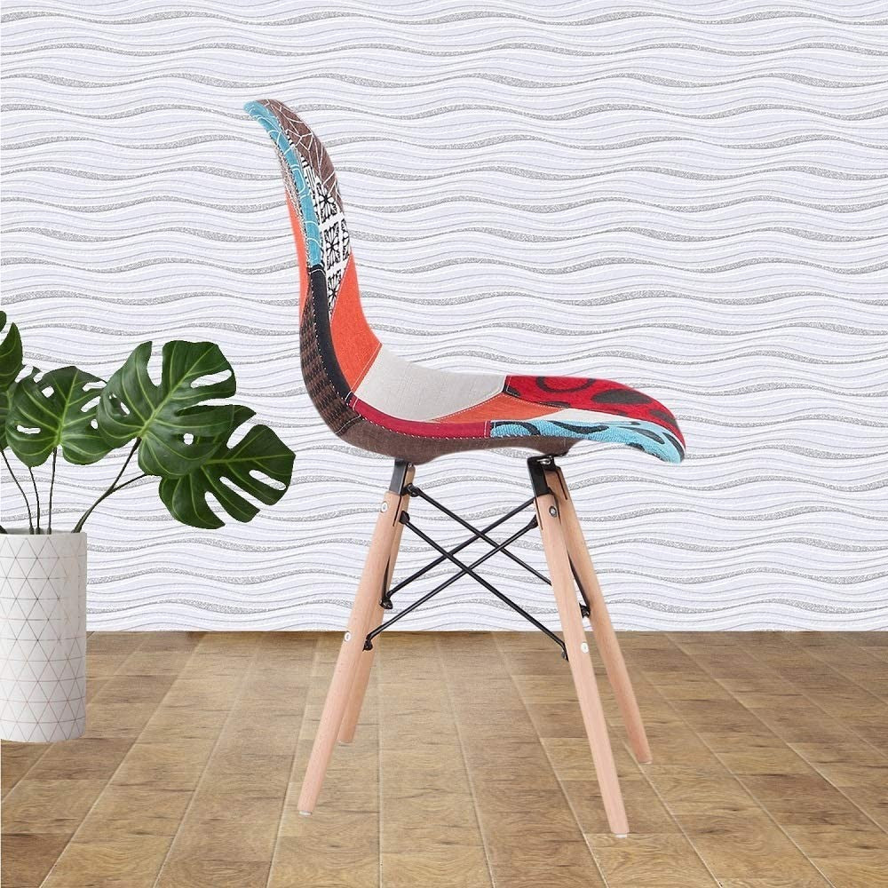 Chaise en tissu Patchwork Fantasy 48x54x85cm avec pieds en bois et assise souple