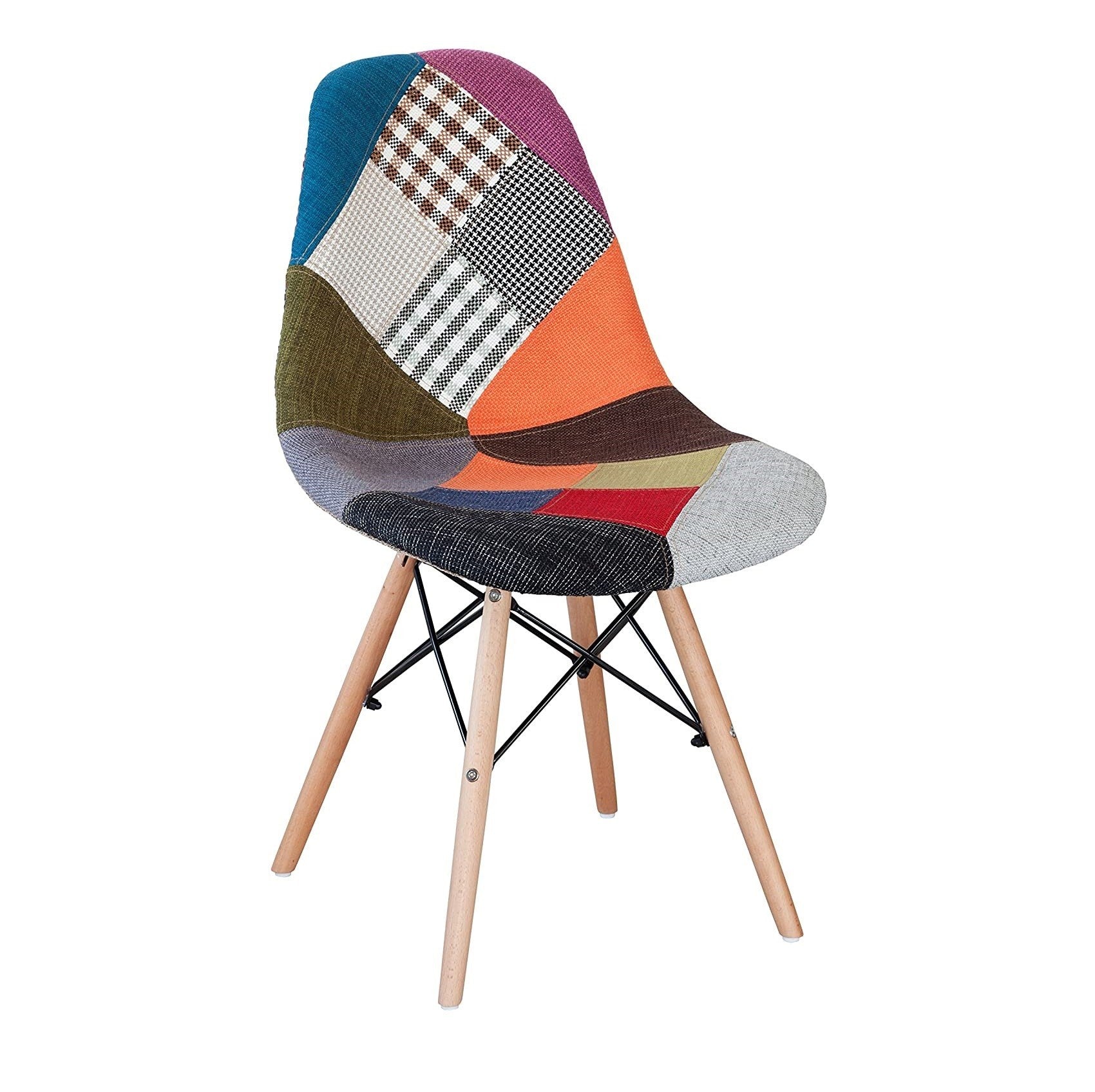 Chaise en tissu Patchwork Fantasy 48x54x85cm avec pieds en bois et assise souple