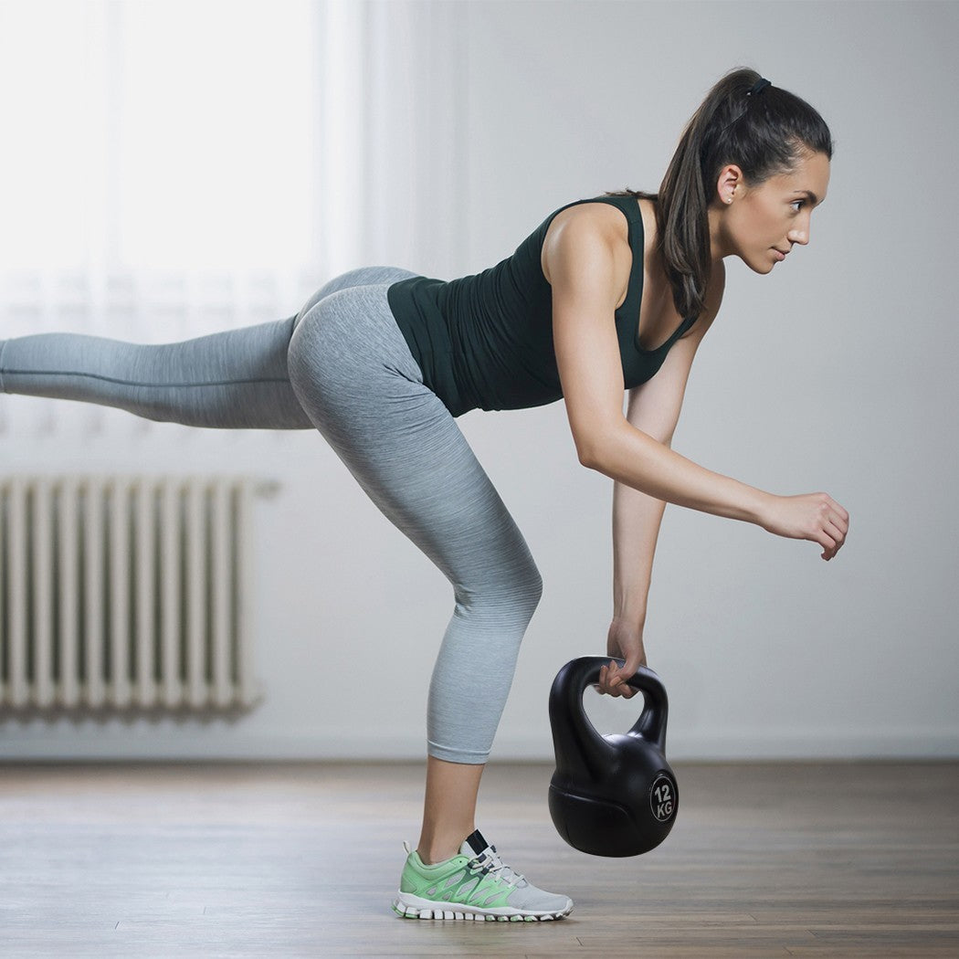 Kettlebell Fitness De 12kg En Pvc Avec Sable Et Poignée Anti-frottement