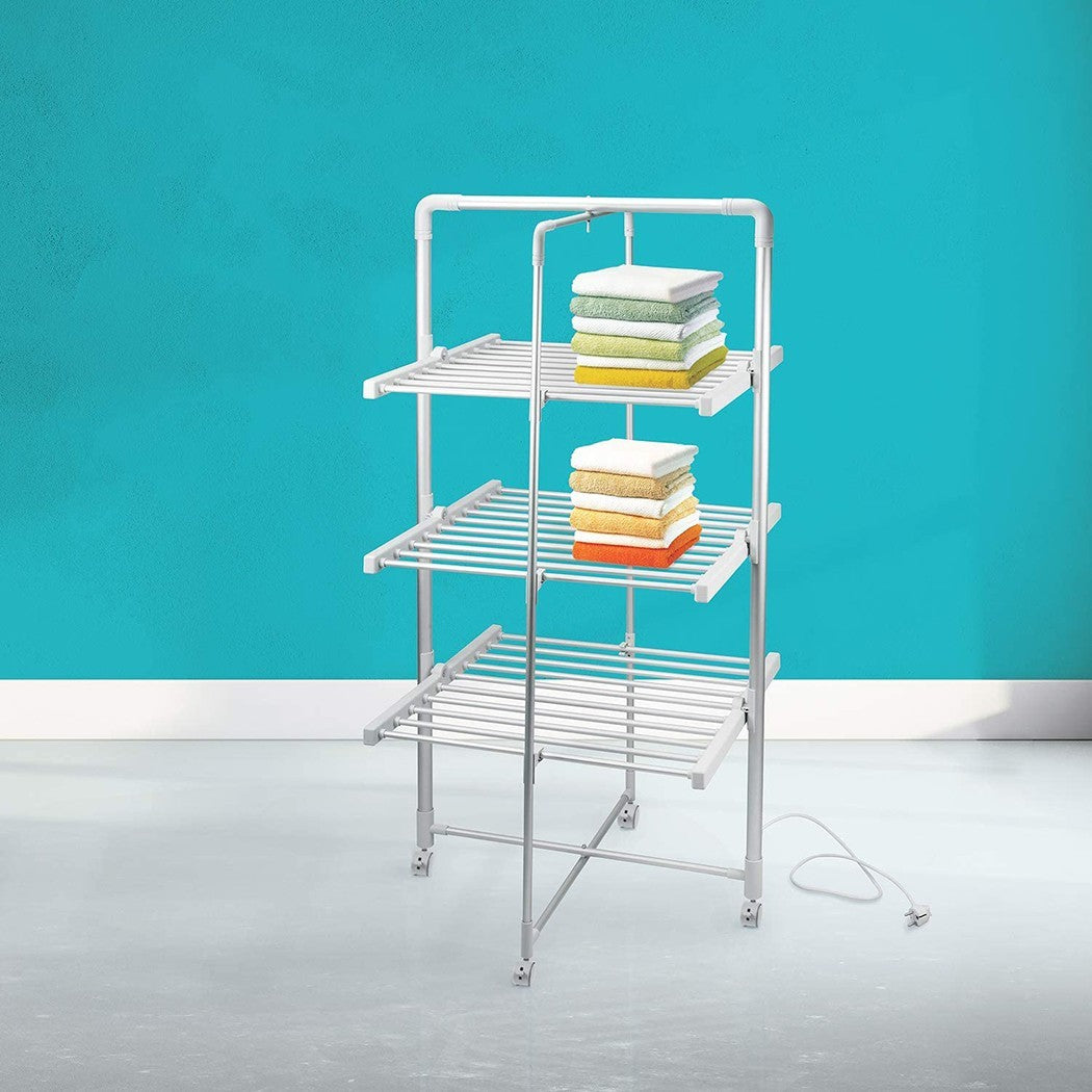 Étendoir pliant électrique étendoir à tour de 3 étages 300W 73x68XH143cm