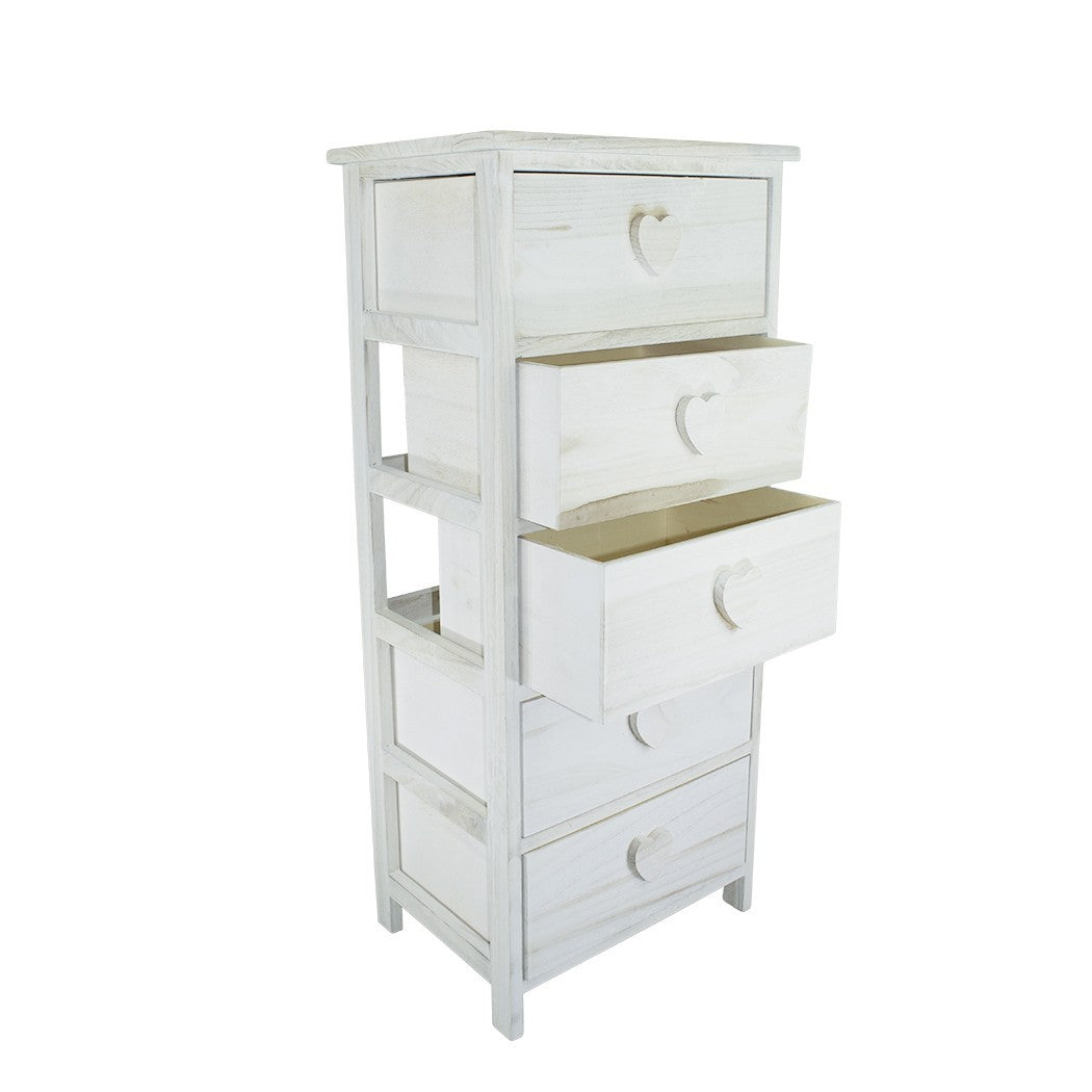 Armoire en bois avec poignée en forme de coeur 5 tiroirs 40x29xH90cm art.398010