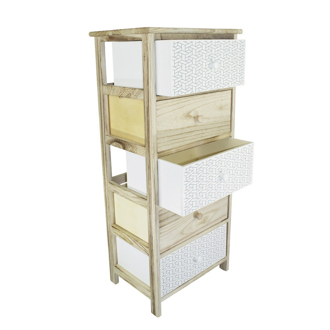 Armoire en bois avec motif géométrique 5 tiroirs 40x29xH90cm Art. 398003