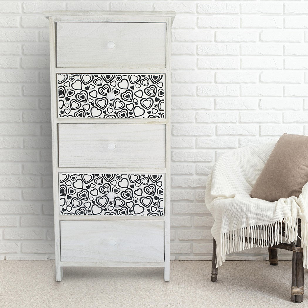 Armoire en bois blanc en forme de coeur poignée 398007 5 tiroirs 40x29xH90 cm