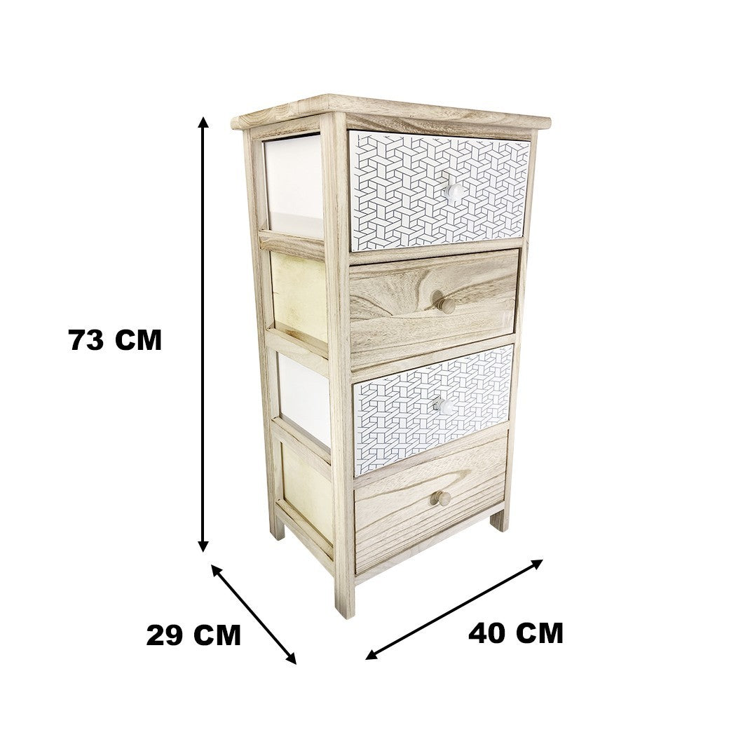 Meuble en bois avec fantaisie géométrique 398002 avec 4 tiroirs 40x29xH73 cm
