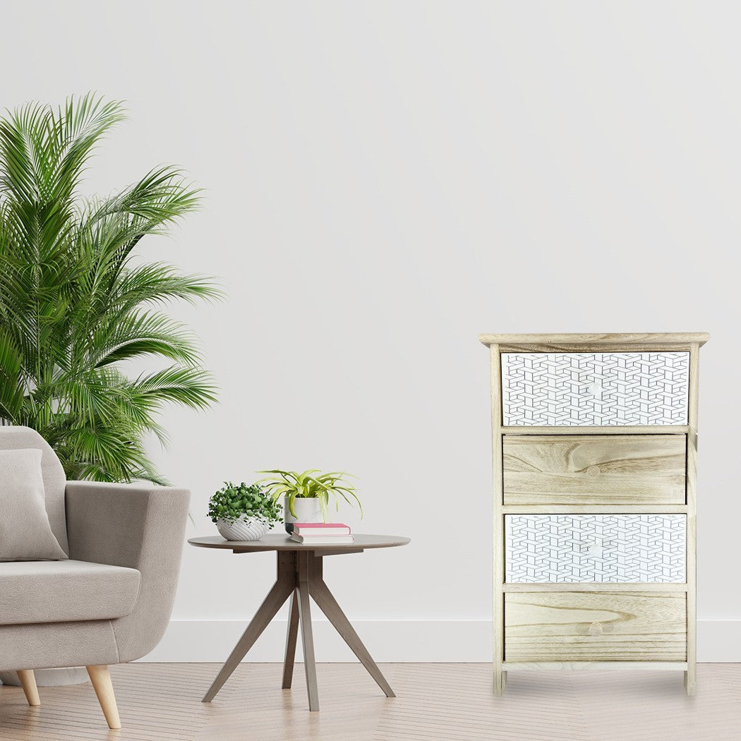 Meuble en bois avec fantaisie géométrique 398002 avec 4 tiroirs 40x29xH73 cm